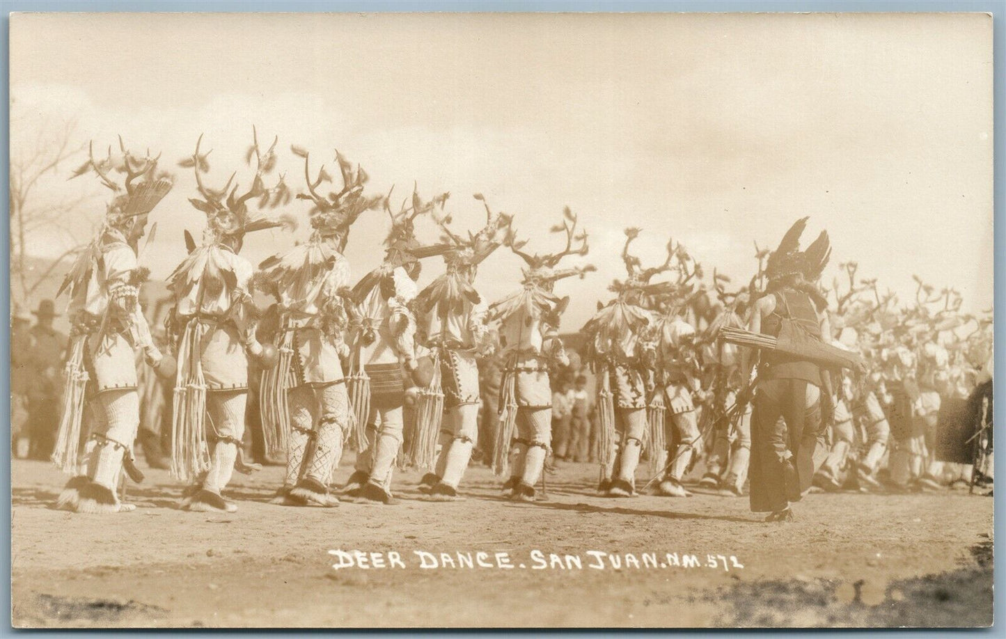 AMERICAN INDIAN DEER DANCE SAN JUAN N.M. ANTIQUE REAL PHOTO POSTCARD RPPC