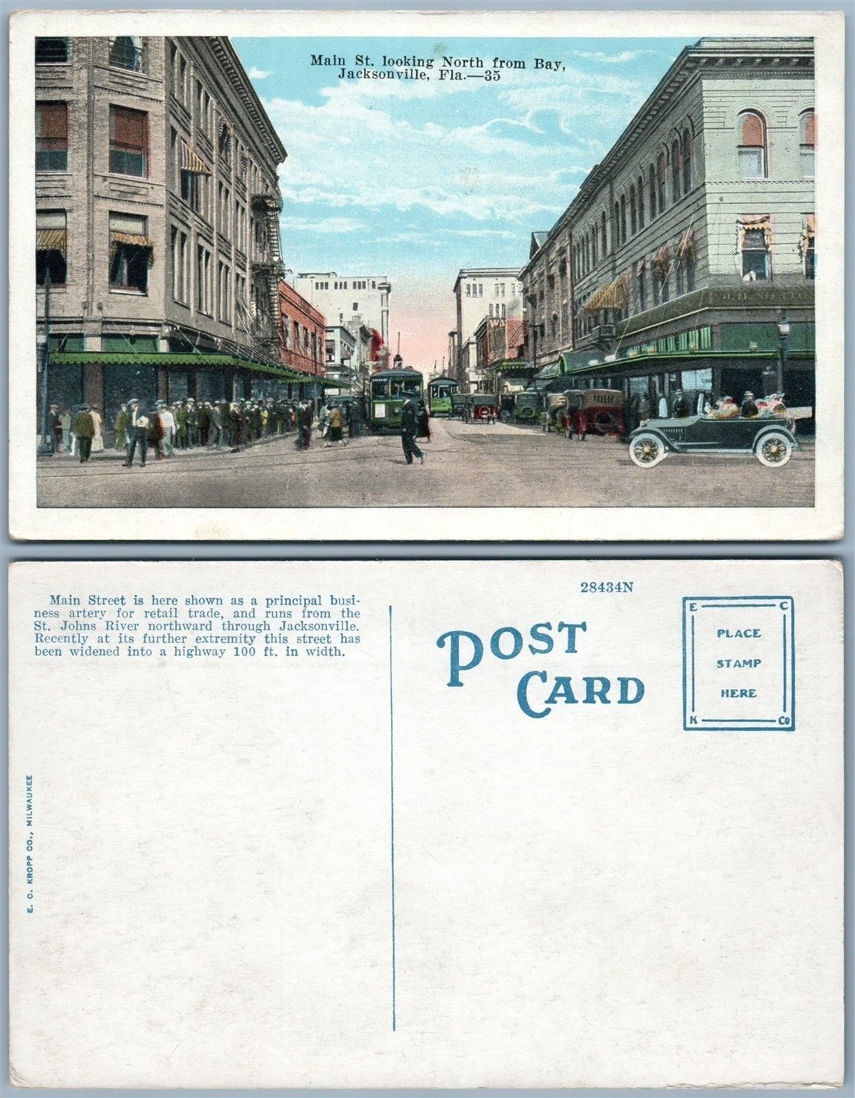 JACKSONVILLE FL MAIN STREET ANTIQUE POSTCARD