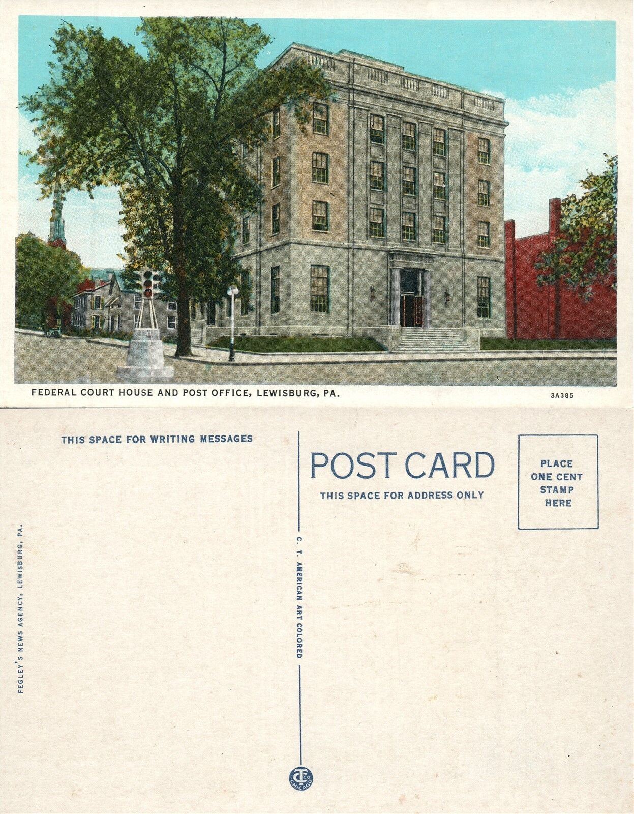 LEWISBURG PA FEDERAL COURT HOUSE & POST OFFICE VINTAGE POSTCARD