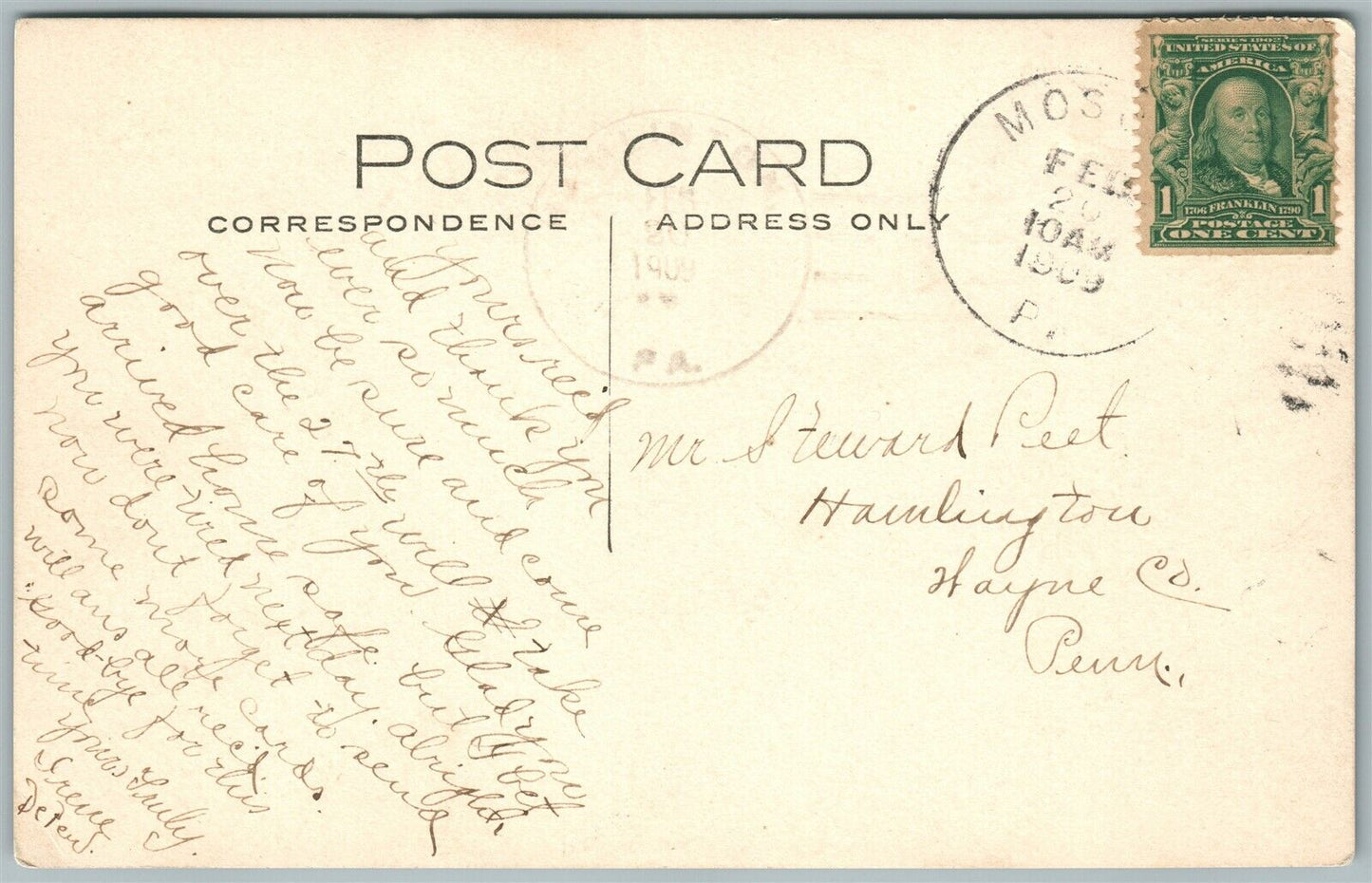 PENNSYLVANIA CHURCH 1909 ANTIQUE REAL PHOTO POSTCARD RPPC