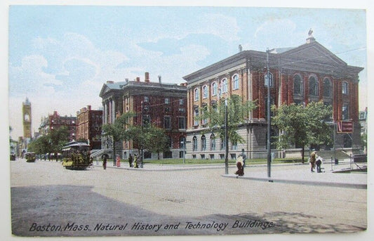 VINTAGE POSTCARD BOSTON MASS NATURAL HISTORY TECHNOLOGY BUILDINGS railroad TRAM