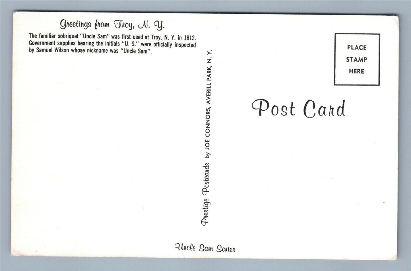 TROY NY HOME of UNCLE SAM VINTAGE POSTCARD PATRIOTIC