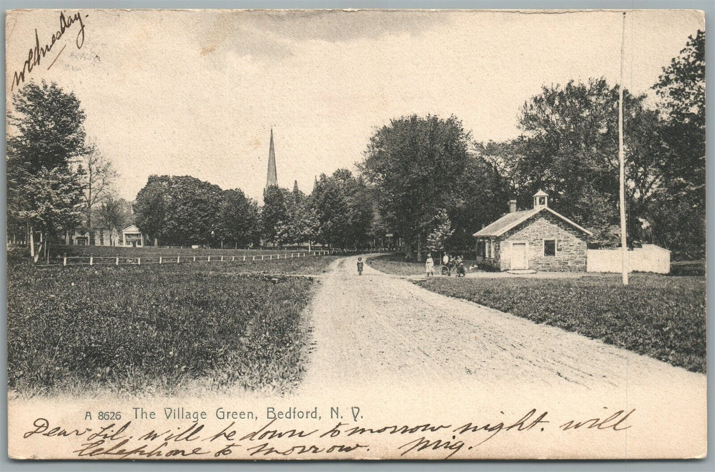 BEDFORD NY VILLAGE GREEN ANTIQUE POSTCARD