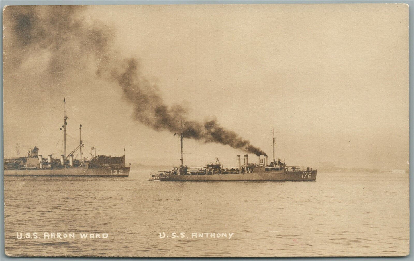 MILITARY SHIPS USS AARON WARD & ANTHONY ANTIQUE REAL PHOTO POSTCARD RPPC