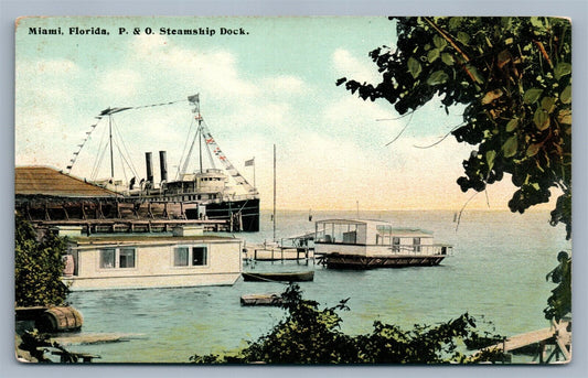 MIAMI FL P & O STEAMSHIP DOCK ANTIQUE POSTCARD