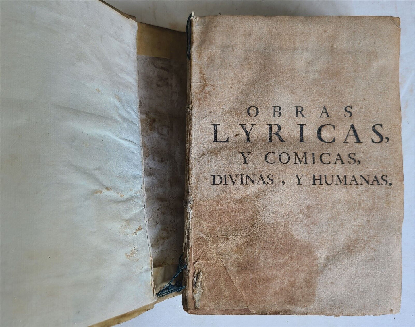 1728 Obras Liricas y Comicas, Divinas, y Humanas antique VELLUM BOUND in SPANISH