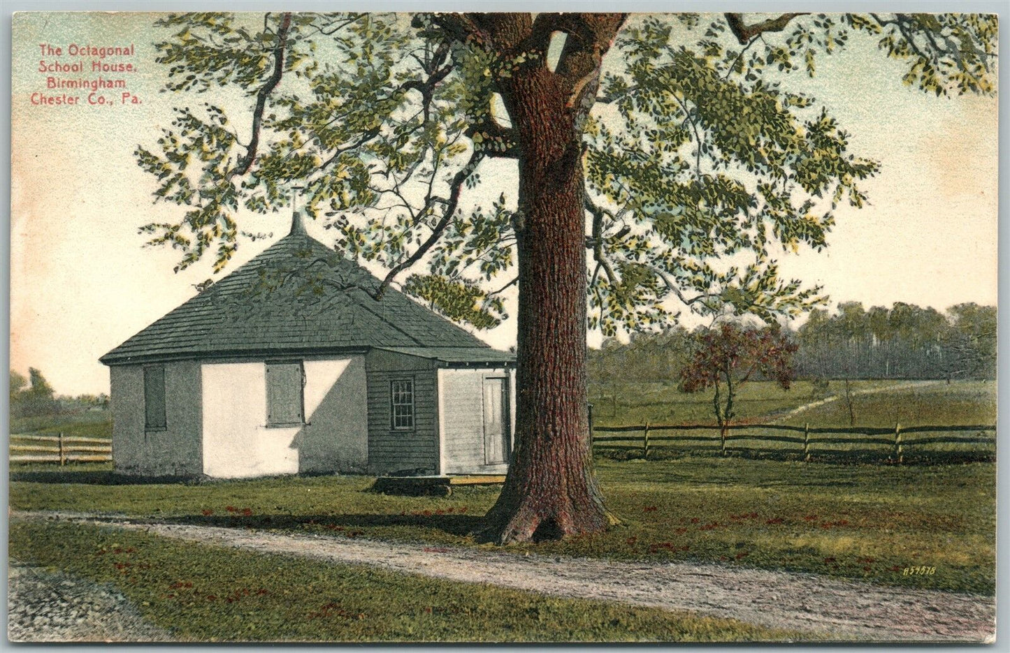BIRMINGHAM CHESTER CO. PA 1908 OCTAGONAL SCHOOL HOUSE ANTIQUE POSTCARD
