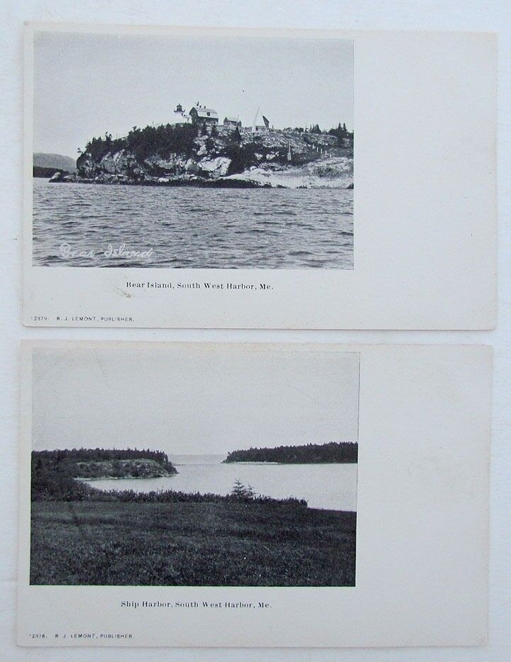 LOT OF 2 VINTAGE UNDIVIDED POSTCARDS - BEAR ISLAND & SHIP HARBOR MAINE