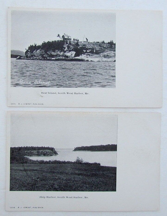 LOT OF 2 VINTAGE UNDIVIDED POSTCARDS - BEAR ISLAND & SHIP HARBOR MAINE