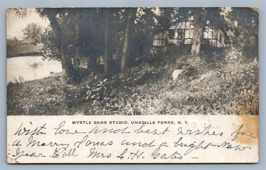 UNADILLA FORKS NY MYRTLE BANK STUDIO ANTIQUE REAL PHOTO POSTCARD RPPC