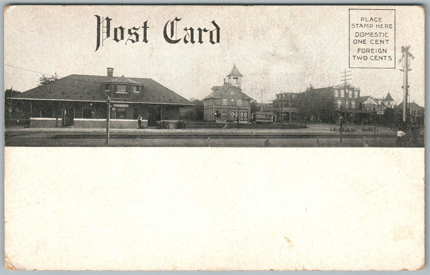 TELFORD PA RAILROAD TRAIN STATION & FENSTERMACHER DOUBLE SIDED ANTIQUE POSTCARD