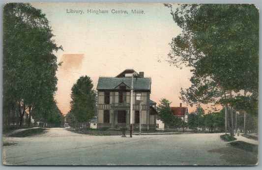 HINGHAM CENTRE MA LIBRARY ANTIQUE POSTCARD