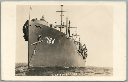 MILITARY SHIP U.SS. EDGECOMBE ANTIQUE REAL PHOTO POSTCARD RPPC