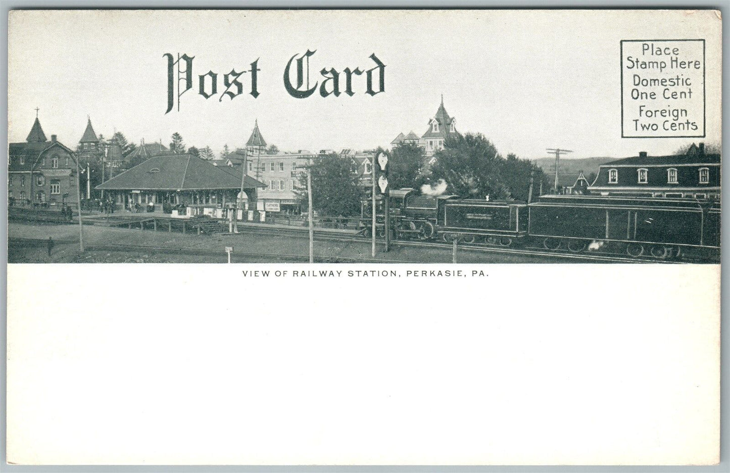 PERKASIE BUCKS CO PA ST.STEPHEN'S CHURCH & RAILWAY STATION ANTIQUE POSTCARD