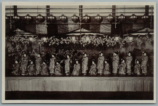 JAPAN GIRLS w/ FLOWERS PERFORMANCE ANTIQUE POSTCARD