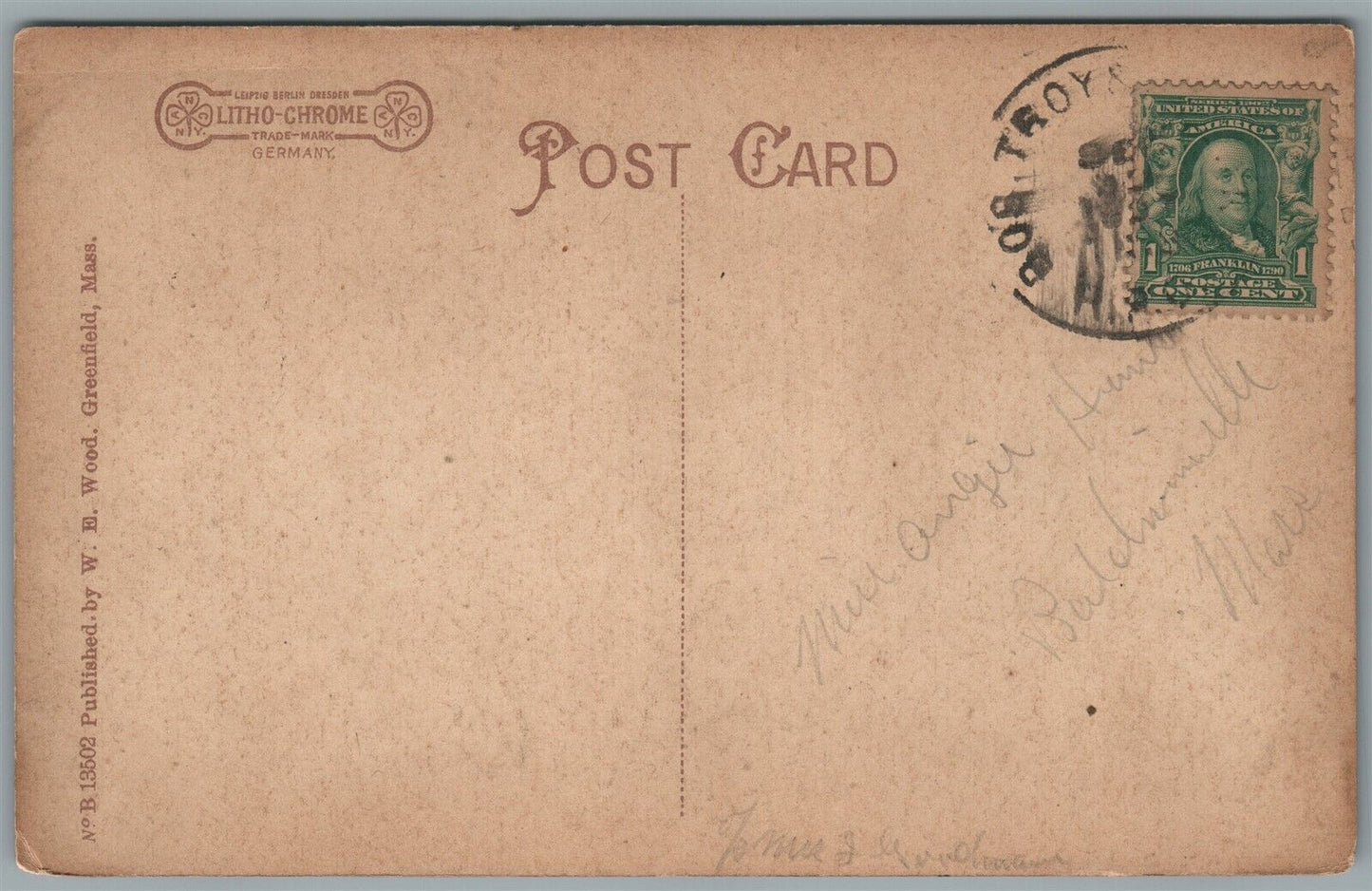 GREENFIELD MA MANSION HOUSE ANTIQUE POSTCARD