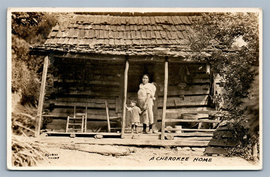 AMERICAN INDIAN CHEROKEE HOME 1933 VINTAGE REAL PHOTO POSTCARD RPPC