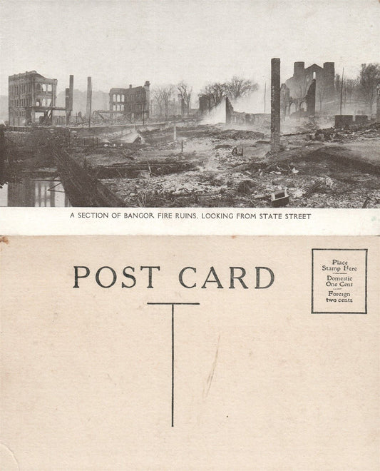 BANGOR 1911 FIRE ME LOOKING FROM STATE STREET ANTIQUE POSTCARD