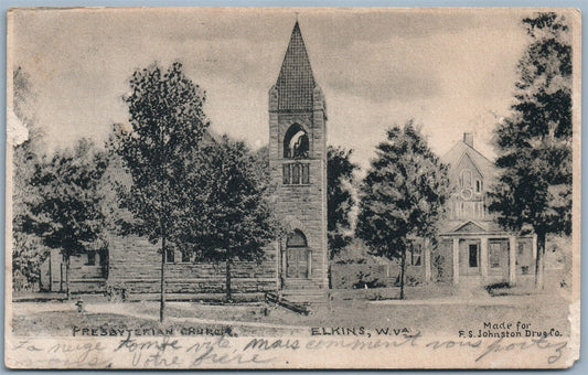 ELKINS W.V. PRESBYTERIAN CHURCH 1907 ANTIQUE POSTCARD