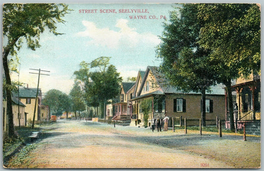 SEELYVILLE WAYNE COUNTY PA STREET SCENE 1908 ANTIQUE POSTCARD