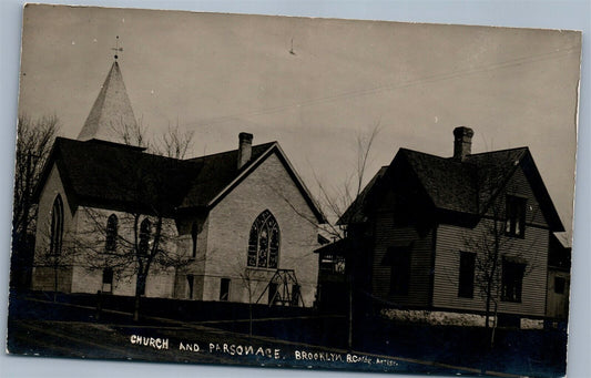BROOKLYN NY ANTIQUE REAL PHOTO POSTCARD RPPC church & parsonage