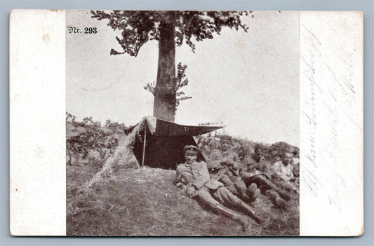 GERMAN MILITARY AT REST WWI FELDPOST ANTIQUE POSTCARD