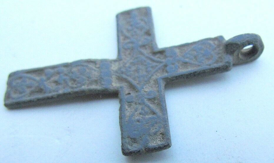 RUSSIAN 17th CENTURY ANTIQUE BRASS NECK CROSS icon