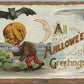 ALL HALLOWEEN GREETINGS EMBOSSED ANTIQUE POSTCARD