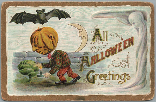 ALL HALLOWEEN GREETINGS EMBOSSED ANTIQUE POSTCARD