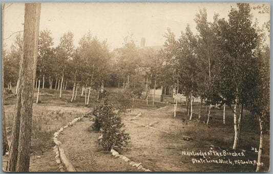 STATE LINE MI MAIN LODGE AT THE BIRCHES ANTIQUE REAL PHOTO POSTCARD RPPC