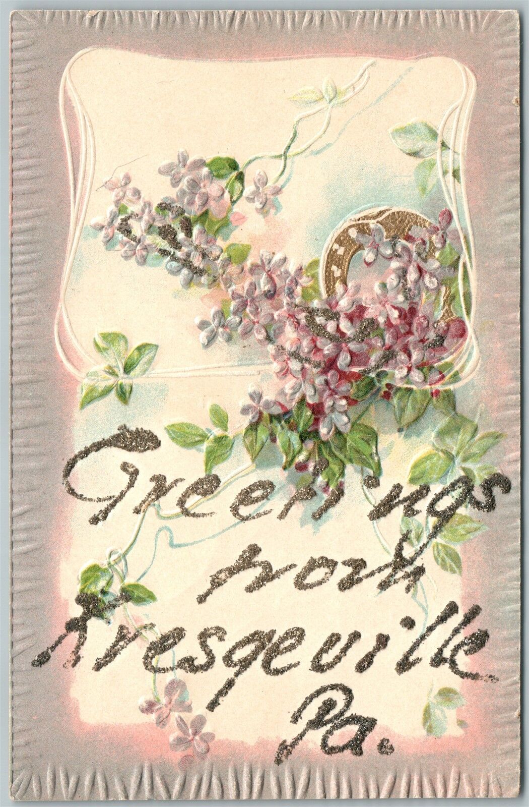 KRESGEVILLE PA GREETINGS EMBOSSED ANTIQUE POSTCARD