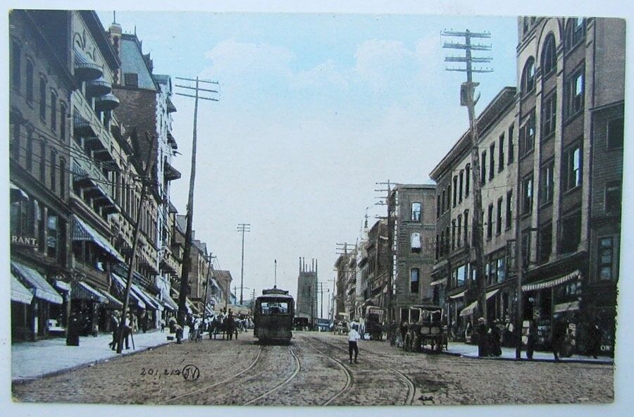 VINTAGE POSTCARD ELIZABETH New Jersey STREET SCENE trolley railway railroad
