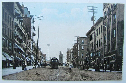 VINTAGE POSTCARD ELIZABETH New Jersey STREET SCENE trolley railway railroad