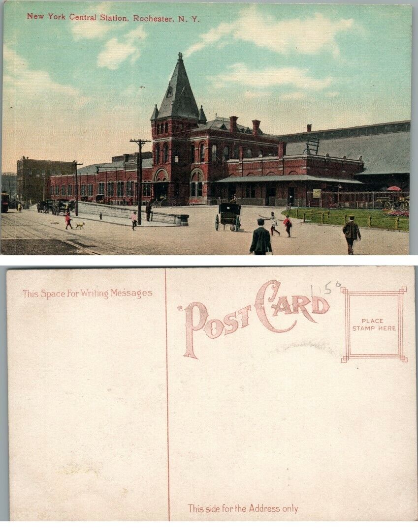 ANTIQUE POSTCARD NEW YORK CENTRAL STATION ROCHESTER N.Y. railroad railway depot