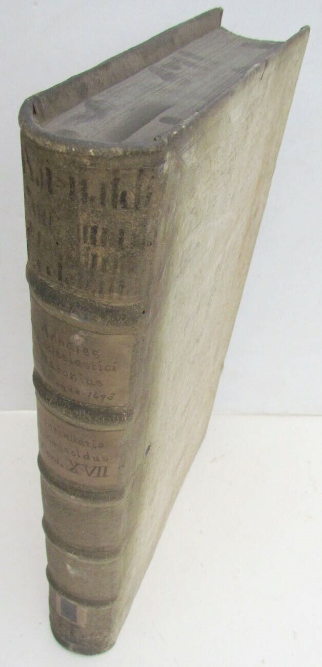 1693 BLIND-STAMPED PIGSKIN OVER WOODEN BOARDS FOLIO ANNALES ECCLESIASTICI