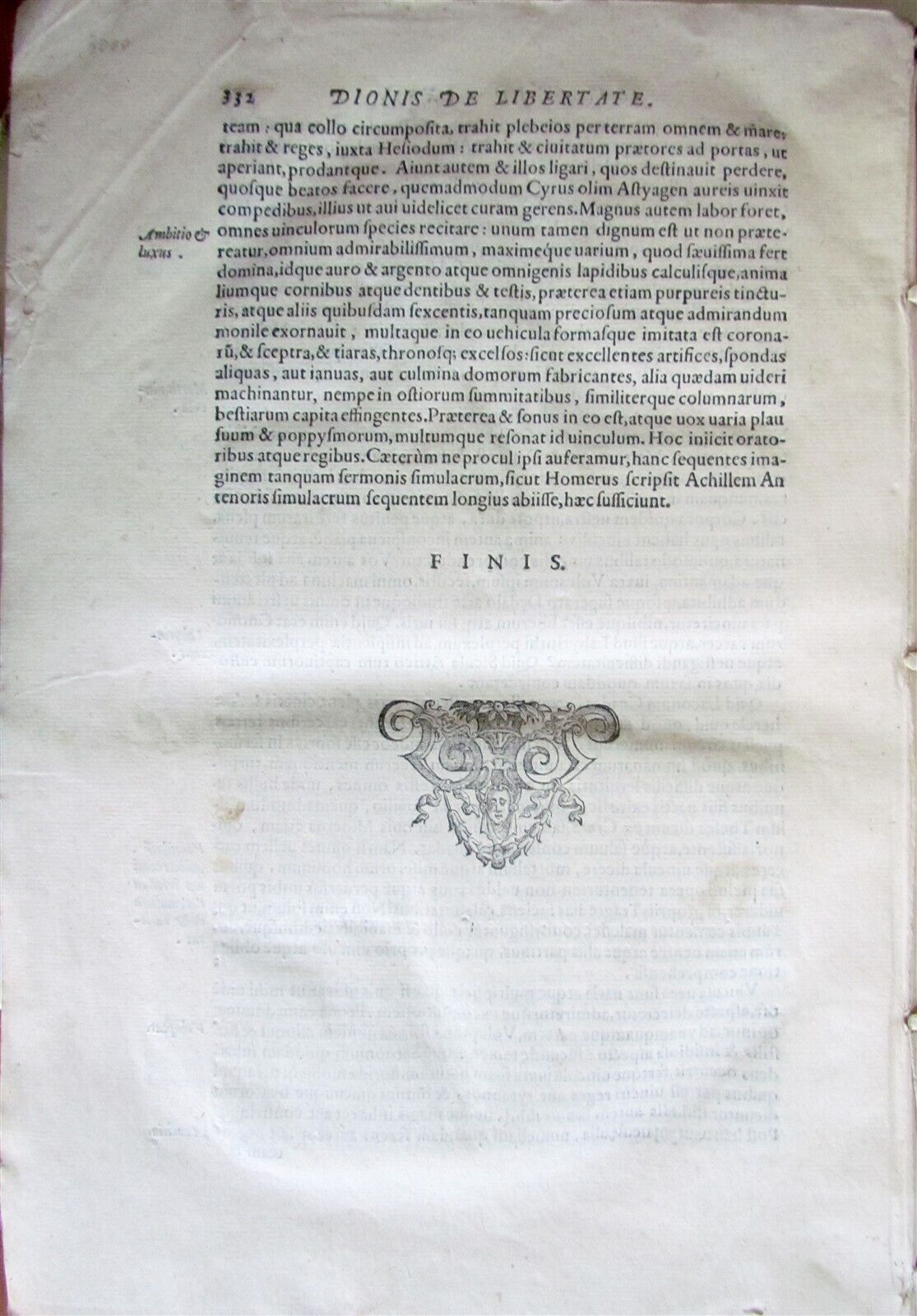 1585 DIONIS CHRYSOSTOMI ORATIONES antique VELLUM BOUND FOLIO 16th CENTURY