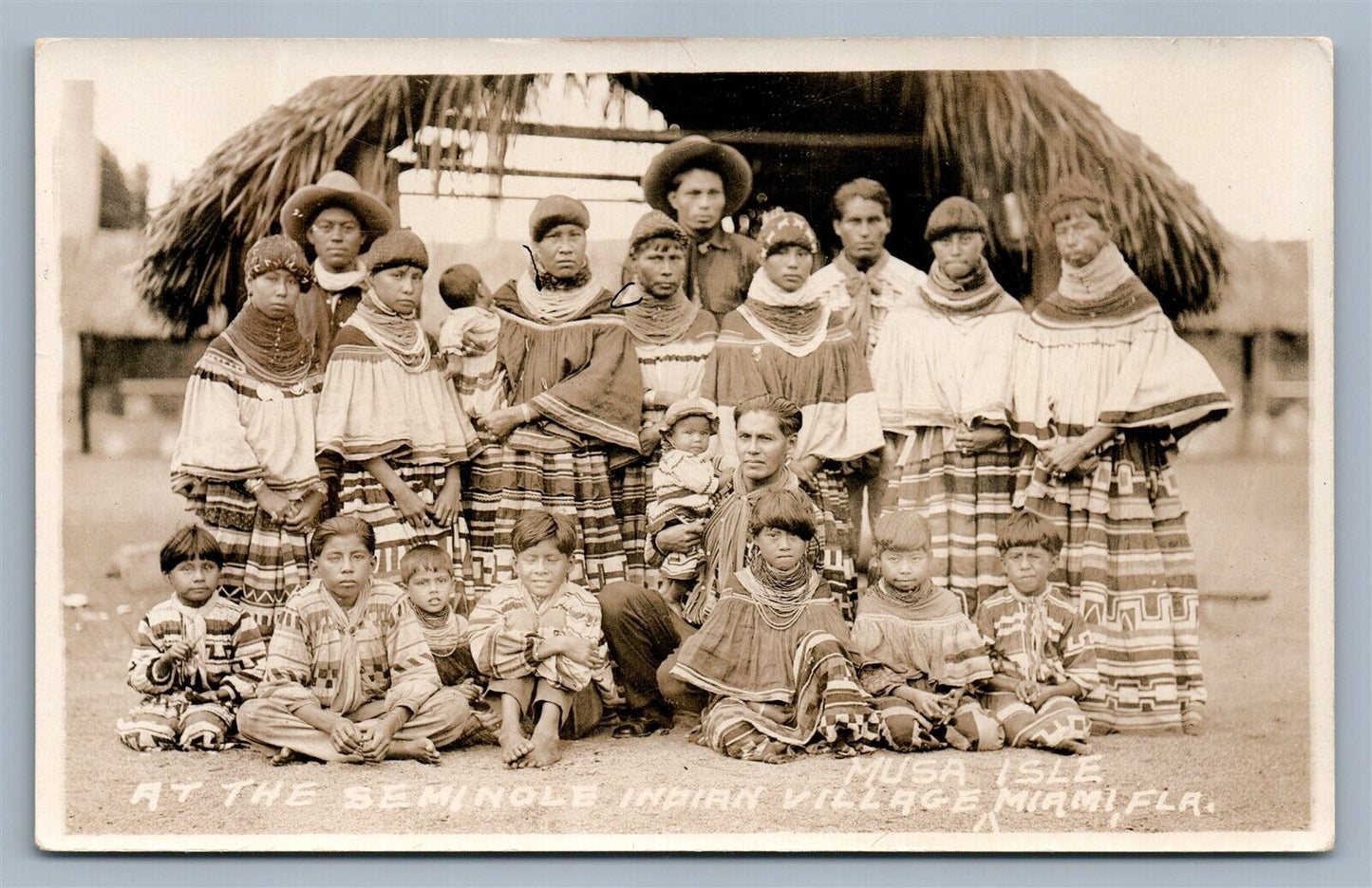 AMERICAN SEMINOLE INDIAN VILLAGE MUSA ISLE ANTIQUE REAL PHOTO POSTCARD RPPC