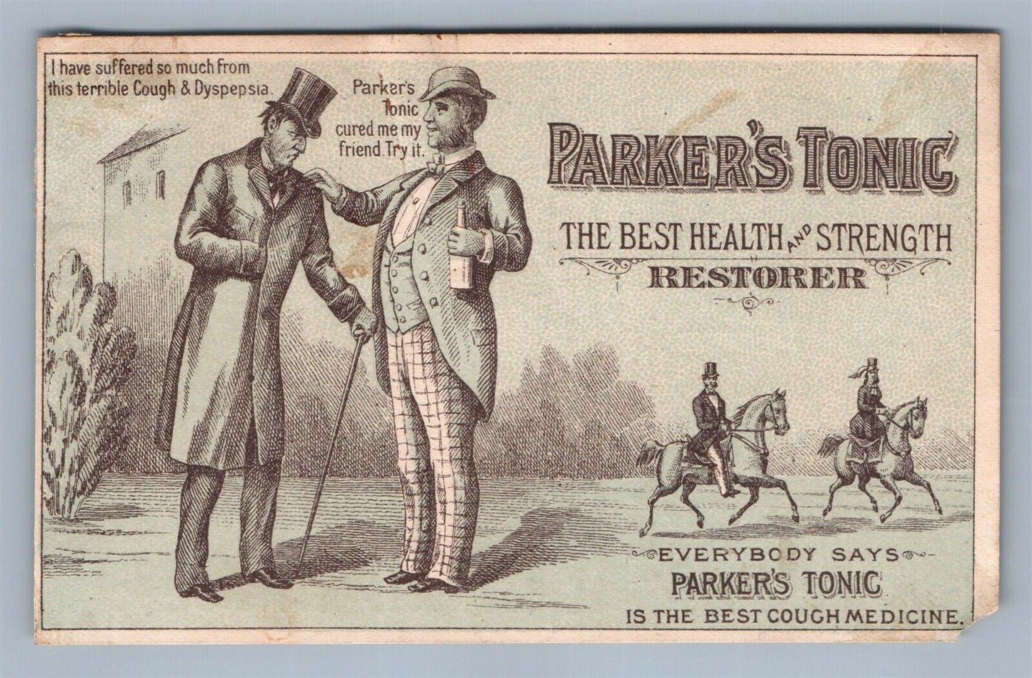 PARKER'S TONIC HEALTH RESTORER VICTORIAN TRADE CARD NEW YORK