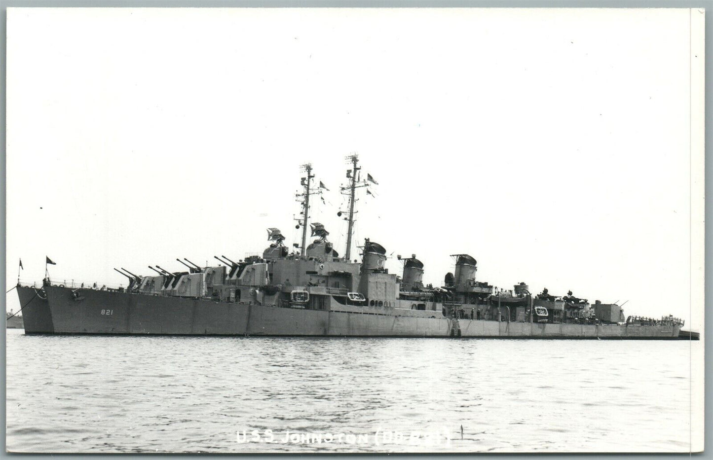 MILITARY SHIP USS JOHNSTON VINTAGE REAL PHOTO POSTCARD RPPC