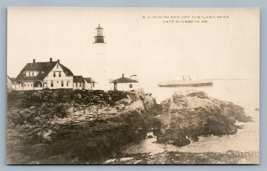 CAPE ELIZABETH ME LIGHT HOUSE & SS NORTHLAND ANTIQUE REAL PHOTO POSTCARD RPPC