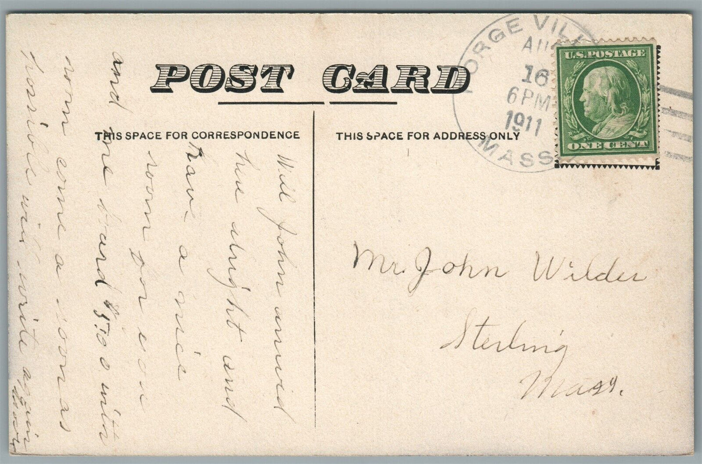 FORGE VILLAGE MA THE CANAL ANTIQUE POSTCARD