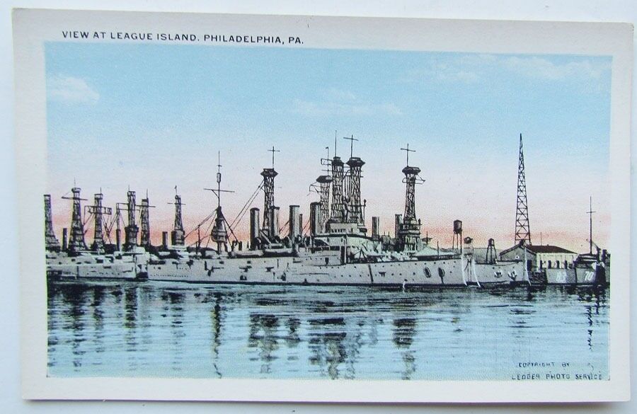 VINTAGE POSTCARD VIEW OF LEAGUE ISLAND ships PHILADELPHIA PA