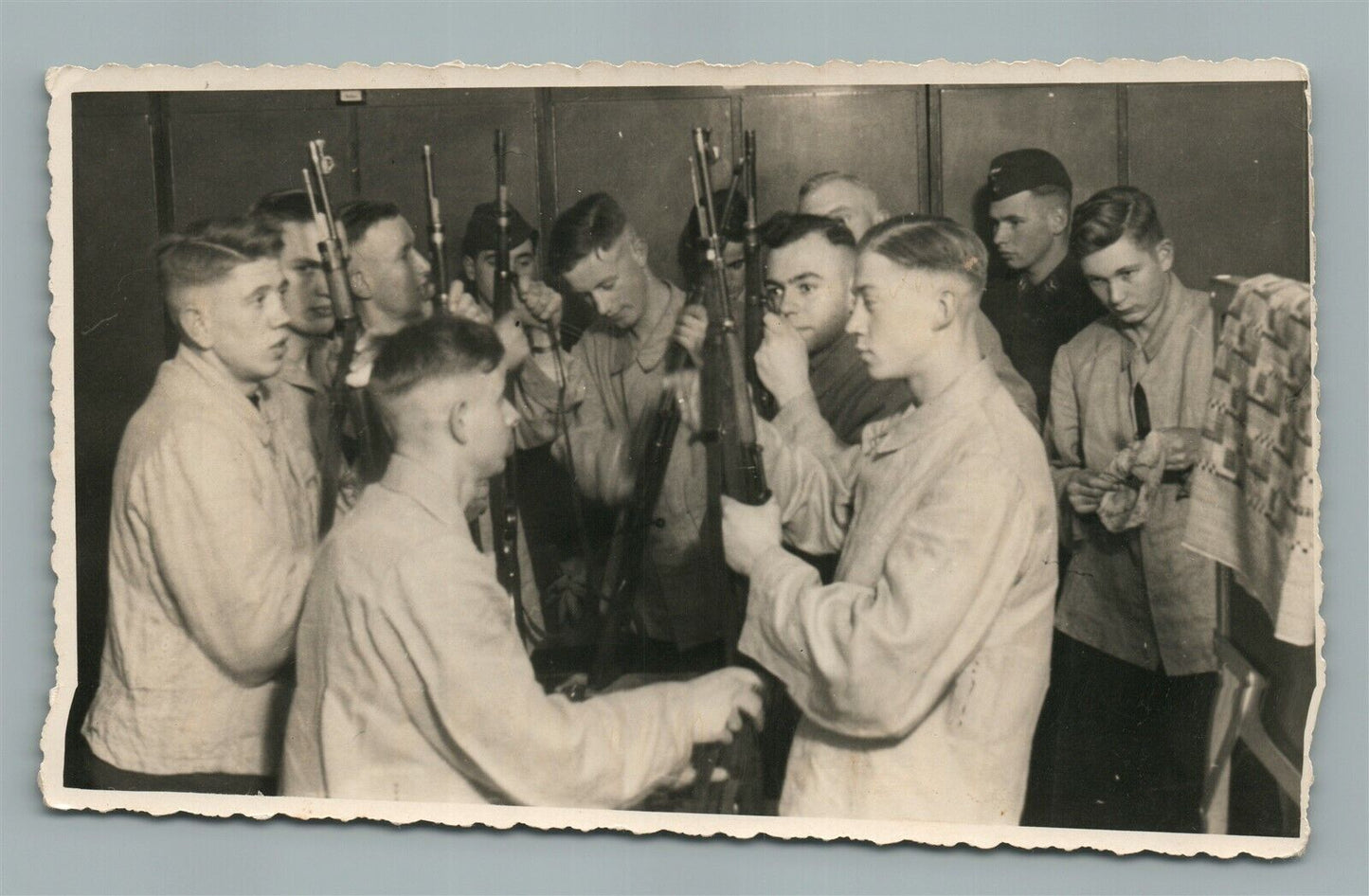 LATVIAN ? 1937 SOLDIERS w/ RIFLES VINTAGE REAL PHOTO POSTCARD RPPC