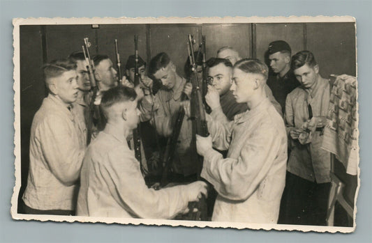 LATVIAN ? 1937 SOLDIERS w/ RIFLES VINTAGE REAL PHOTO POSTCARD RPPC