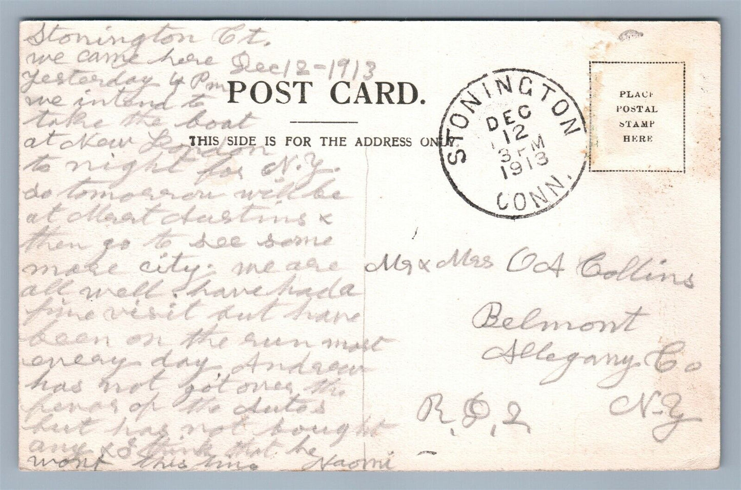 STONINGTON CT CANON SQUARE 1913 ANTIQUE POSTCARD