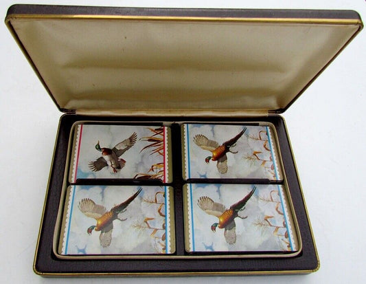 VINTAGE 4 COMPLETE DECKS SET OF BIRDS BACKS REDISLIP PLAYING CARDS w/ BOX