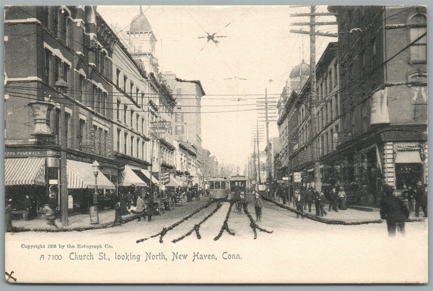 NEW HAVEN CT CHURCH STREET LOOKING NORTH ANTIQUE POSTCARD