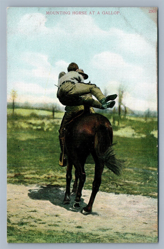 MOUNTING HORSE AT GALLOP ANTIQUE WWI POSTCARD