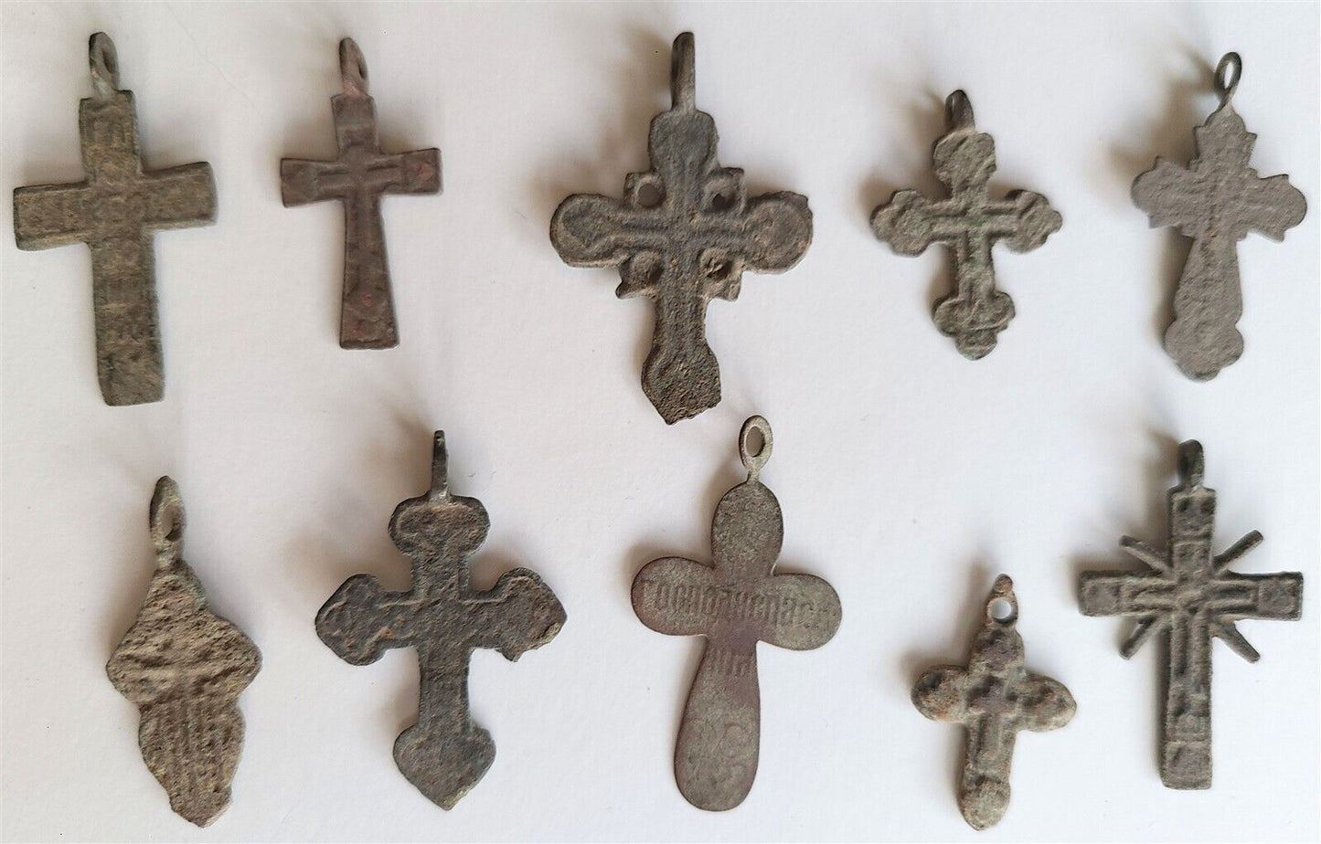 RUSSIAN orthodox icon NECK CROSSES LOT of 10 antique 18th - 19th century