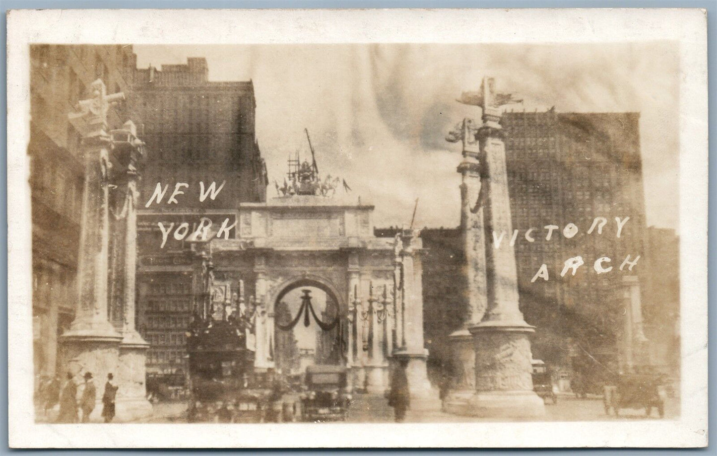NEW YORK NY VICTORY ARCH WWI ANTIQUE REAL PHOTO POSTCARD RPPC